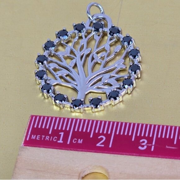 925 Sterling Silver Pendant "Tree Of Life" with Genuine Blk Moissanite Gemstones - Picture 5 of 7